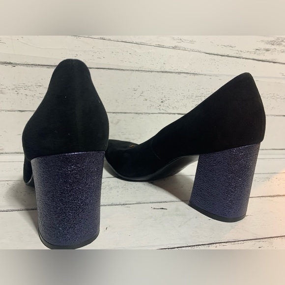 Naturalizer Women’s Pumps Size 8.5W | Black Suede with Glitter Block Heel - Picture 6 of 15